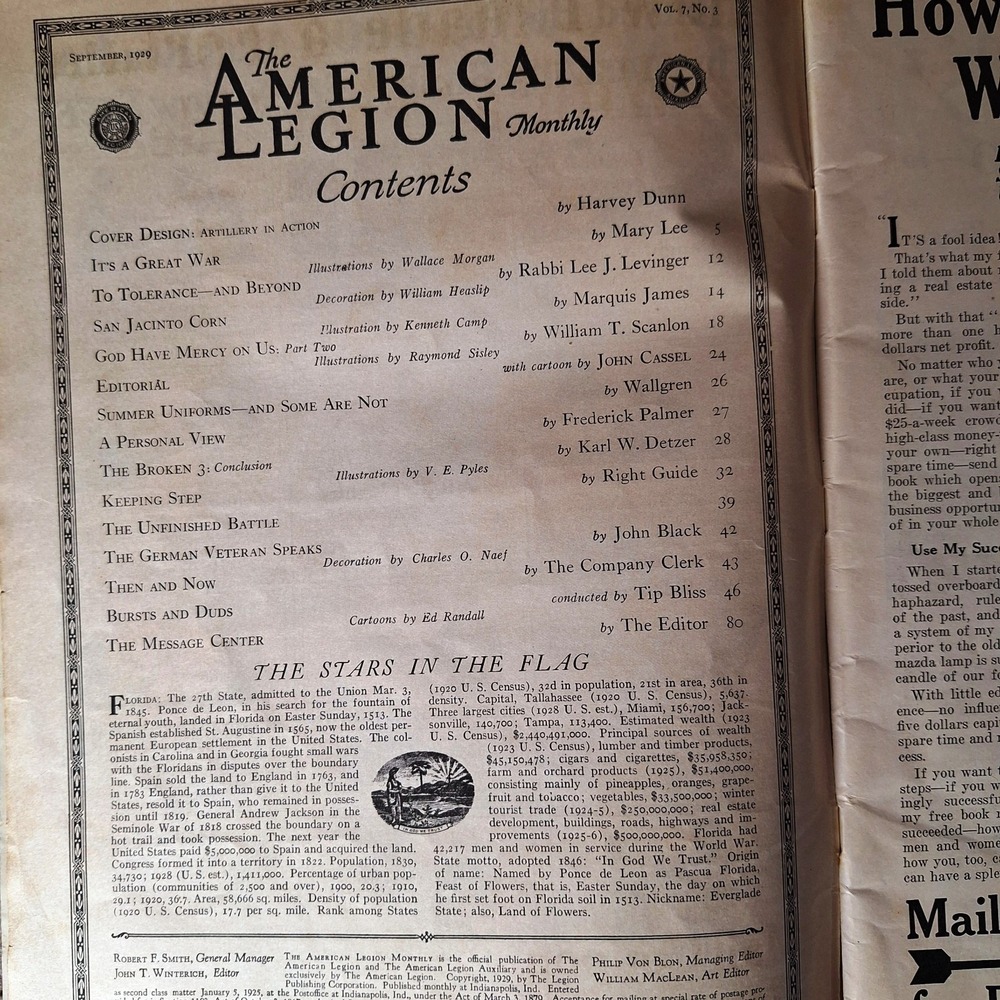 Historical Antique "The American Legion Monthly" September 1929 It's a Great War - Picture 10 of 16